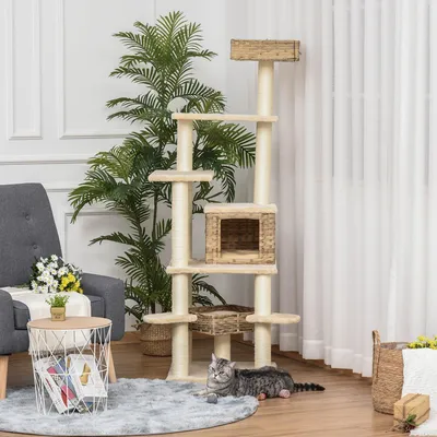 Produktbild von Kratzbaum – Katzenbaum – Katzenhaus – Kratzmöbel – Katzenturm – Mehrstöckig, mit Sisal und Katzenminze