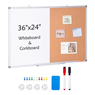 Obrázok produktu pre Kombinácia bielej a korkovej tabule VEVOR 36" x 24" s hliníkovým rámom - magnetická tabuľa 2 v 1 so suchou mazacou gumou na montáž na stenu - ideálna do školy, domácnosti, kancelárie