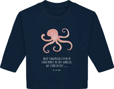 Produktbild von Mr. & Mrs. Panda Organic Baby Pullover Tintenfisch 24. - 36. Monat - French Navy - Geschenk, Wasser, Lustige Sprüche, Bullover, Krake, Meerestier, Meer, Ozean