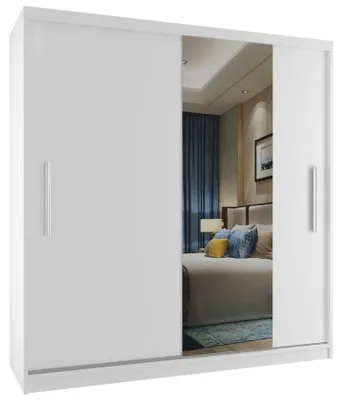 Image de BELINI Verona : Armoire coulissante de 158 cm, blanche, finition mate - Armoire avec miroir et penderie, idéale pour la chambre
