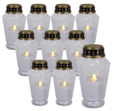 Produktbild von LED Grablicht Serene - Grabkerze - warmweiße LED - H: 15,5cm - 1000h Leuchtdauer - weiß/gold - 10St.