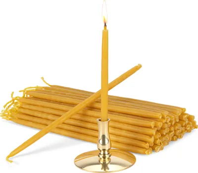 Produktbild von Kerzenhalter mit 100% Bienenwachskerzen gelb dünn L 16cm Handarbeit 40070