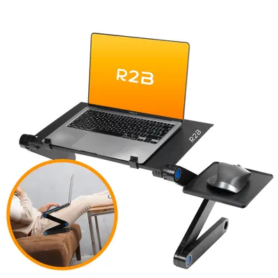 Produktbild von R2B Laptop Ständer Höhenverstellbar Beste Lösung für Homeoffice Gesund Arbeiten & Surfen - Laptop Tisch für Bett, mit Mausablage, aus Aluminium - Klappbar Laptopständer/Laptop Halterung für 17 Zoll