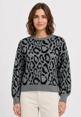 Produktbild von VILA Leopardenmuster Strickpullover Rundhalsausschnitt Größe: L