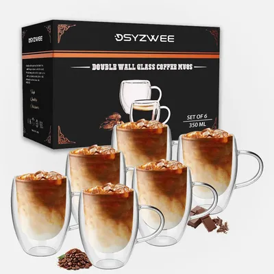 Produktbild von Latte Macchiato Gläser 350 ml, 6er Set, doppelwandig, Borosilikatglas, mit Henkel