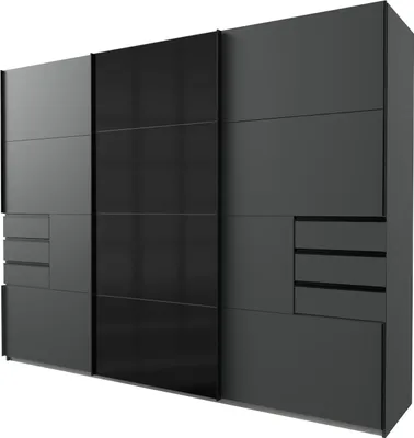 Produktbild von Kleiderschrank Schwebetürenschrank Glas schwarz - graphit 270 cm 3-türig - SAIGON - Die Möbelfundgrube