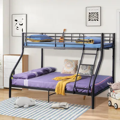 Produktbild von H.J WeDoo Metall Etagenbett 90x200/140x200cm mit Rausfallschutz & Leiter Schwarz für Kinderzimmer Studentenwohnung