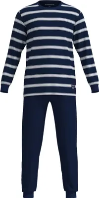 Image de TOM TAILOR Pyjama long pour homme - Pyjama, poignets, encolure ronde, rayé, jersey simple, coton Bleu/Blanc XXL