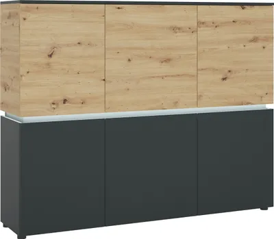 Produktbild von Highboard >LUCI< 6 Türen, Beleuchtung, Artisan Eiche Nachbildung/Grau - 166x132x40cm BxHxT