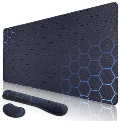 Image de Tapis de souris gaming avec repose-poignet en mousse à mémoire de forme, dimensions 900x400 mm, bleu-vert, ensemble de 3 pièces