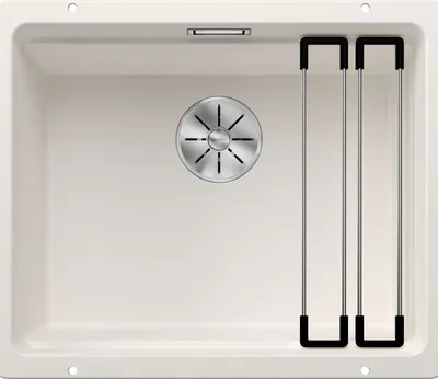 Produktbild von BLANCO ETAGON 500-U, SILGRANIT, weiß, ohne Ablauffernbedienung, mit Zubehör, keine Beckenlage, 600 mm Untermaß, Aufsatzwanne, Rechteckig, Silgranit, Weiß, 1 Becken, Rechteckig