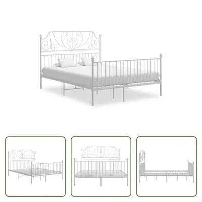 Image de The Living Store Cadre de lit blanc métal 160x200 cm