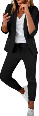 Obrázek produktu pro ASKSA Dámský kalhotový kostým se střední délkou Elegant Business Suit Set Casual Suit, černý, vel: XXL