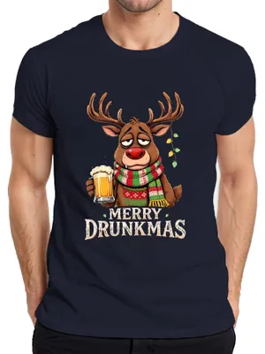 Zdjęcie produktu dla Merry Drunkmas Reindeer Beer Christmas Funny Gift Retro Koszulka męska, granatowy, M
