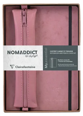 Produktbild von Clairefontaine Set Nomaddict, Notizbuch A5 DOT + Federmäppchen, rosa 793437C
