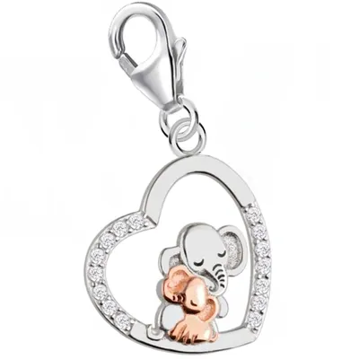 Charm Anhänger mit zwei Elefanten im Herz – Zweifarbiges Design