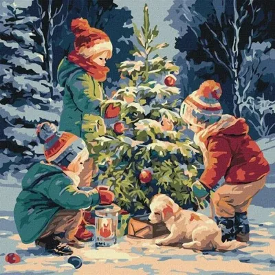 Image de Peinture par numéros - Sapin de l'amitié 40 × 40 cm - Ideyka