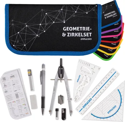 Produktbild von DynaTech Geometrie- und Zirkelset (13-teilig) Etui mit Reißverschluss in blau