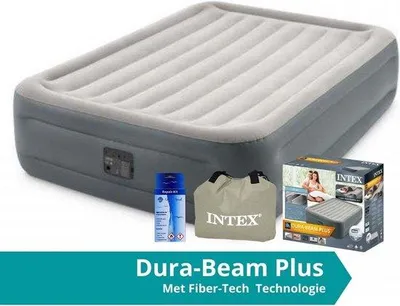 Obrázok produktu pre Intex Essential Rest - Nafukovací matrac - Dvojlôžkový - So súpravou na opravu a zabudovanou pumpou - 203x152x46 cm - PVC - Svetlosivý