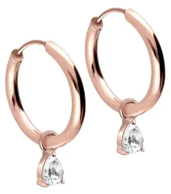 Produktbild von Chirurgenstahl Ohrclicker Creolen EINGEFASSTER KRISTALLTROPFEN RoséGold Innendurchmesser: 14mm + Designstärke: 1,6mm