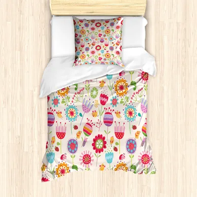 Produktbild von ABAKUHAUS Blumen Mantele, Marienkäfer Strawberry Vogel, Milbensicher Allergiker geeignet mit Kissenbezügen, 135 cm x 200 cm - 80 x 80 cm, Mehrfarbig