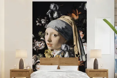 Produktbild von MuchoWow® Fototapete für Wohnzimmer oder Schlafzimmer Wandtapete Vinyl Motivtapete Das Mädchen mit dem Perlenohrring - Johannes Vermeer - Blumen - 200x300 cm - Wanddekorationen