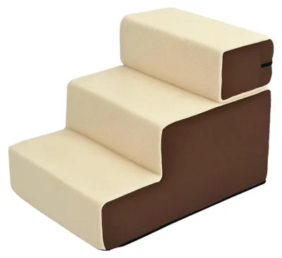 Zdjęcie produktu dla Schody dla zwierząt – schody dla psów i kotów – 3 stopnie – pluszowe – 54 x 40 x 39 cm – beżowe