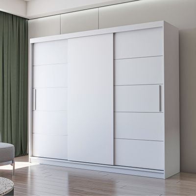 Schwebetürenschrank Kleiderschrank Schrank 250cm ohne Spiegel  Weiß/Weiß  Alba