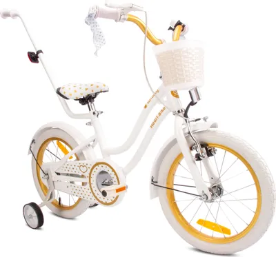 Produktbild von Mädchenfahrrad 16 Zoll Glocke Zusatzräder Schubstange Heart Bike Weiß Gold