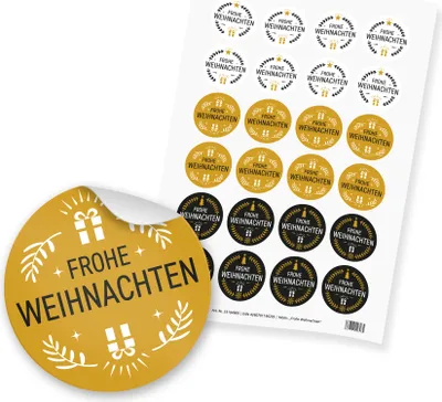 Produktbild von itenga 24x Sticker Frohe Weihnachten Mix weiß schwarz gelb 4cm