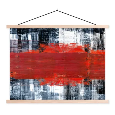 Produktbild von MuchoWow® Textilposter Gemälde - Abstrakt - Rot - Öl 120x90 cm mit holzfarbenen Rahmen - Magnetisch