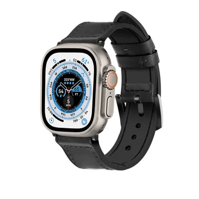 Produktbild von Strap-It Apple Watch Ultra Leder Hybrid-Schnallenarmband (Schwarz)
