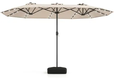 Immagine prodotto di Ombrellone da giardino doppio con base, modello NP13436DE-BE, illuminazione a LED, protezione UV 50+, color beige