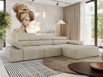 Produktbild von MKS MEBLE L-form Ecksofa RILASSO mit Relax-Funktion, verstellbare Kopfstützen - Beige Velvet - Rechts