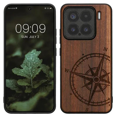 Produktbild von kwmobile Handyhülle für Xiaomi 15 Hülle Holz - Case mit TPU Bumper - Stoßfestes Hardcase - Schutzhülle Cover in Dunkelbraun