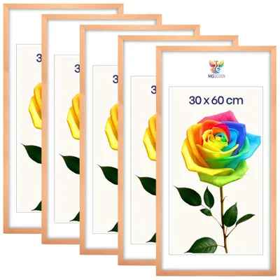 Produktbild von MG Design 5er Set Bilderrahmen Natur 30x60 cm - Posterrahmen Echtholz mit Acrylglas, verstärkte Wandaufhängung, hoch/quer