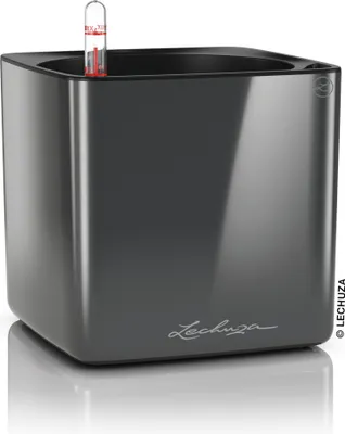 Produktbild von LECHUZA-Tischgefäß CUBE Premium 16 Anthrazit Highgloss | Pflanzgefäß mit Bewässerungssystem | Hochglanz-Oberfläche | 17 x 17 x 16 cm | 13521