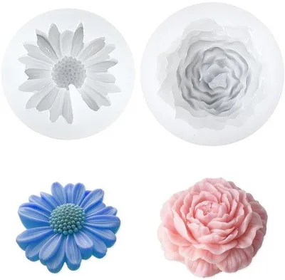 Produktbild von Silikon-Kaarsenformen, 3D Blumen, DIY-Set, Pflanzenmotiv, Silikon, 2 Stück