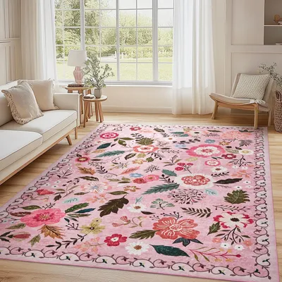 Obrázok produktu pre Prateľný obývací koberec - Vintage kvetinový vzor - Protišmykový - 160 x 200 cm