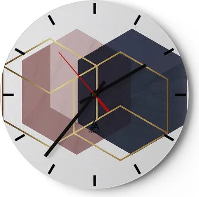 Produktbild von Wanduhr - Rund - Glasuhr - Sechsecke Modern Gold - 30x30cm - Schleichendes Uhrwerk - Lautlos - zum Aufhängen bereit - Dekoration Modern - Wanddekoration aus Glas - C3AR30x30-4691