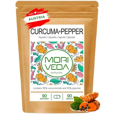 Produktbild von Curcuma + Pfeffer Extrakt Kapseln I Curcumin, Piperin | 90 Stück von Moriveda