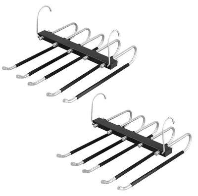 Produktbild von Hosenbügel - Platzsparend und faltbar - Kleiderschrank-Organisation für 5 Hosen - 2 Stück Metall-Kleiderbügel rutschfest