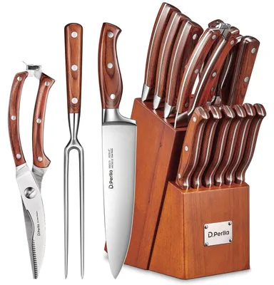 Messerblock-Set 16-teilig, Edelstahl, Holzgriff, mit Wetzstahl