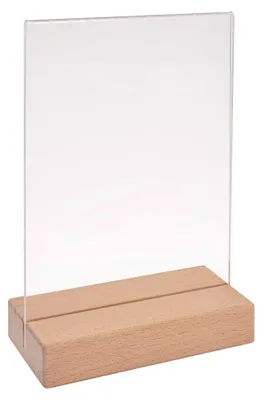 Produktbild von Tischkartenhalter DIN A5 beidseitig Hochformat mit Acryl Plakattasche aus unbehandeltem Buchenholz Tischaufsteller Speisekartenhalter