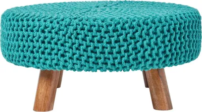 Image de HOMESCAPES Tabouret de pied tricoté, hauteur 30 cm, pétrole