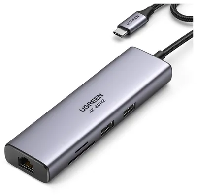 Produktbild von Ugreen USB-C to 2*USB3.0+HDMI+RJ 45+SD&TF+PD port Hub