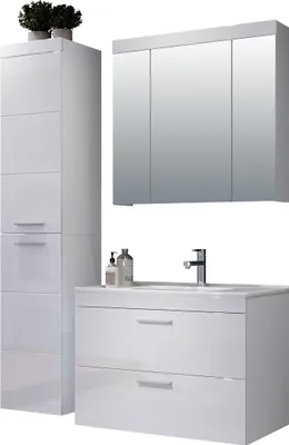 Produktbild von trendteam Bad 3-teilige Kombination Devon Weiß Melamin/Weiß Hochglanz Tiefzieh 130 x 190 x 47 cm