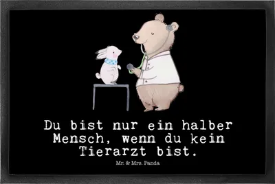 Produktbild von Mr. & Mrs. Panda Bodenvorleger Tierarzt Herz 50 x 75 cm - Schwarz - Geschenk, Fußabtreter, Türmatte, bodenmatte, fußmatte, Schmutzfangmatte