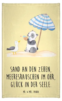 Produktbild von Mr. & Mrs. Panda Handtuch Sommer Meer Glück - Gelb Pastell - Geschenk, Kleines, Küstenurlaub, Sommerferien, Frühling, baumwolle, Gäste-WC, Motive, Strandurlaub, Urlaub Am