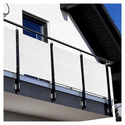 Produktbild von Polyrattan Sichtschutz für Balkon 90x500 cm Weiß - Balkonbespannung mit Metallösen - UV-beständig, wetterfest, 100% blickdicht - Balkonumrandung 0,9x5 m